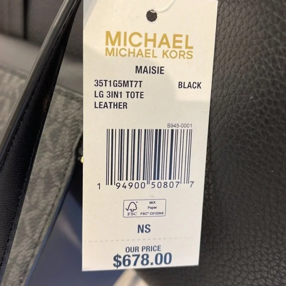 MICHAEL Maisie Large Pebbled Leather 3-in-1 Tote Bag BLACK / BLACK MULTI COLOR